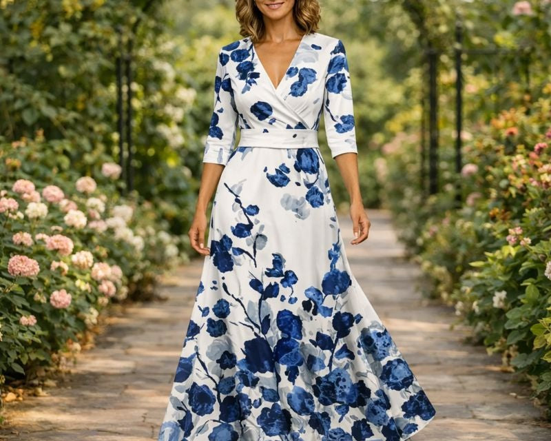 Fleur | Elegantsed Lilled Kleit V-kaelusega