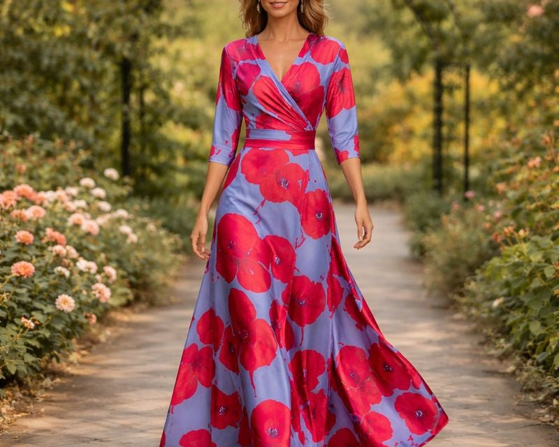 Fleur | Elegantsed Lilled Kleit V-kaelusega
