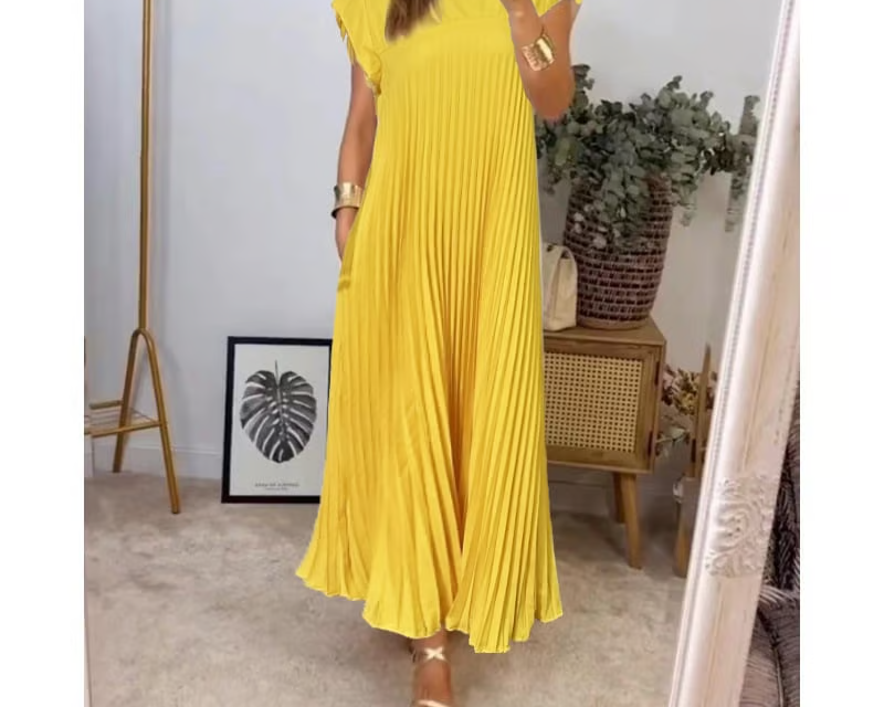 Sophia | Elegantne lõigatud plisseeritud maxi kleit