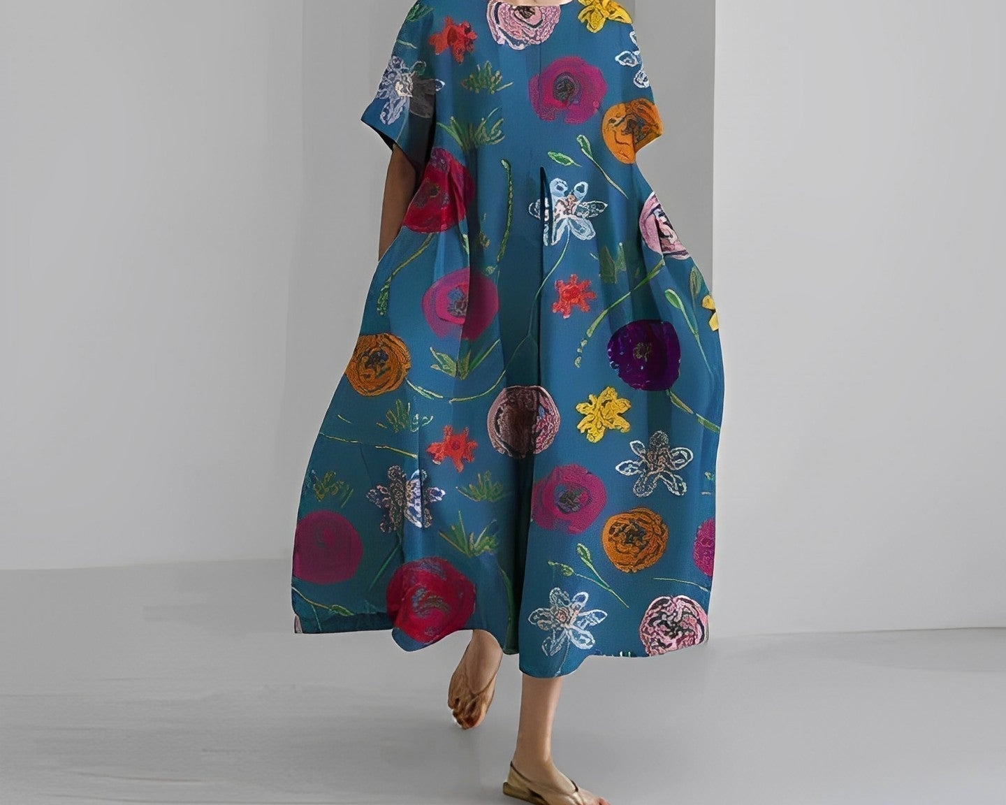 Daisy - Retro Suur Rippuv Lahtine Maxi Kleit