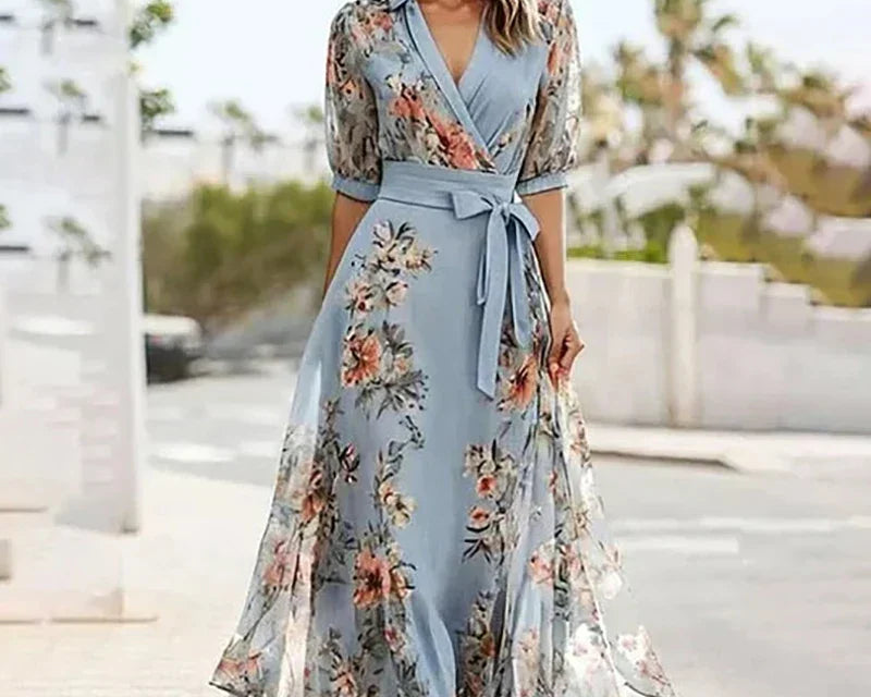 Vanessa | Boho Maxi Kleid V-kaeluse ja Sõlmega