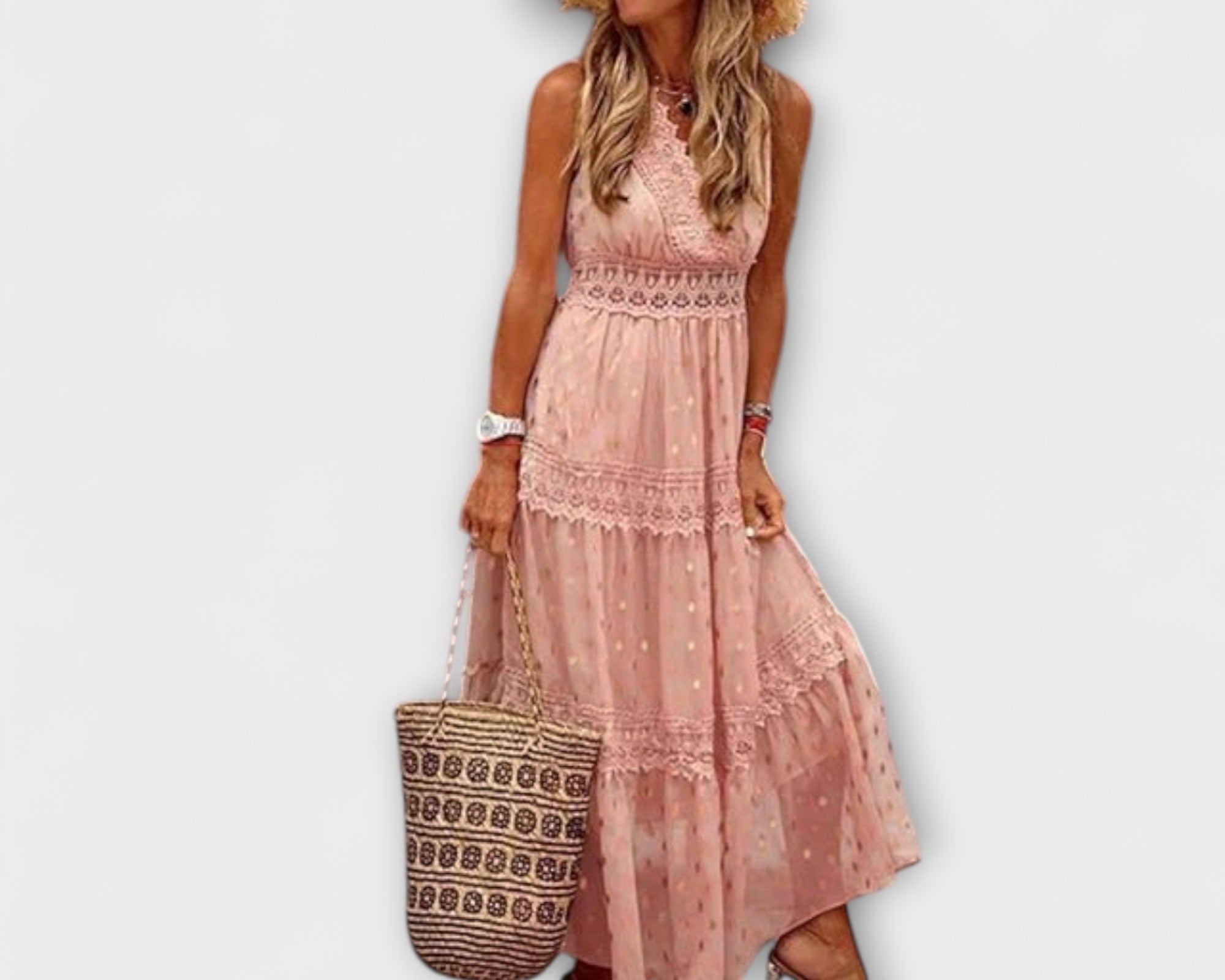 Lola | Boho stiliaus maksi suknelė su nėriniais