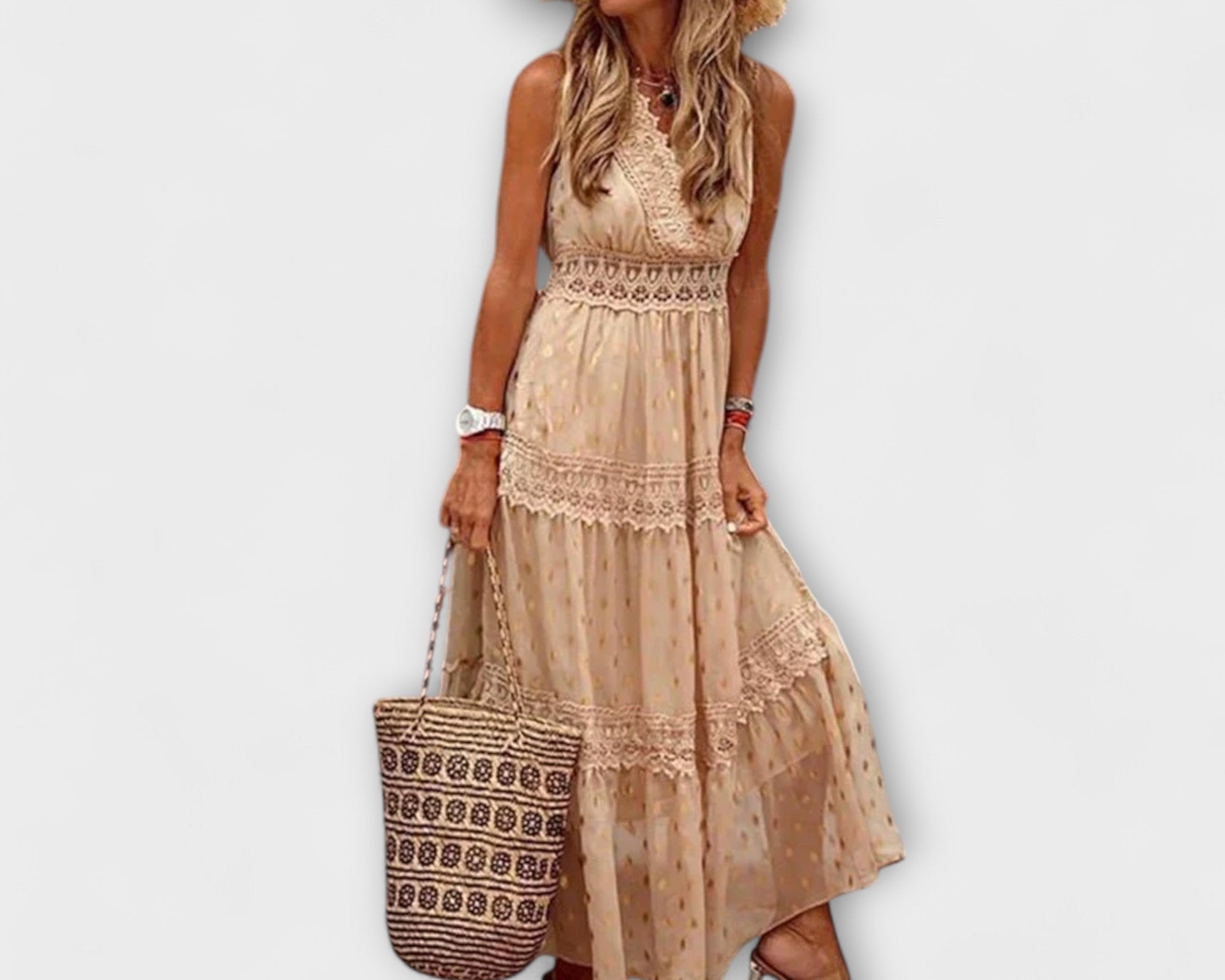 Lola | Boho stiliaus maksi suknelė su nėriniais