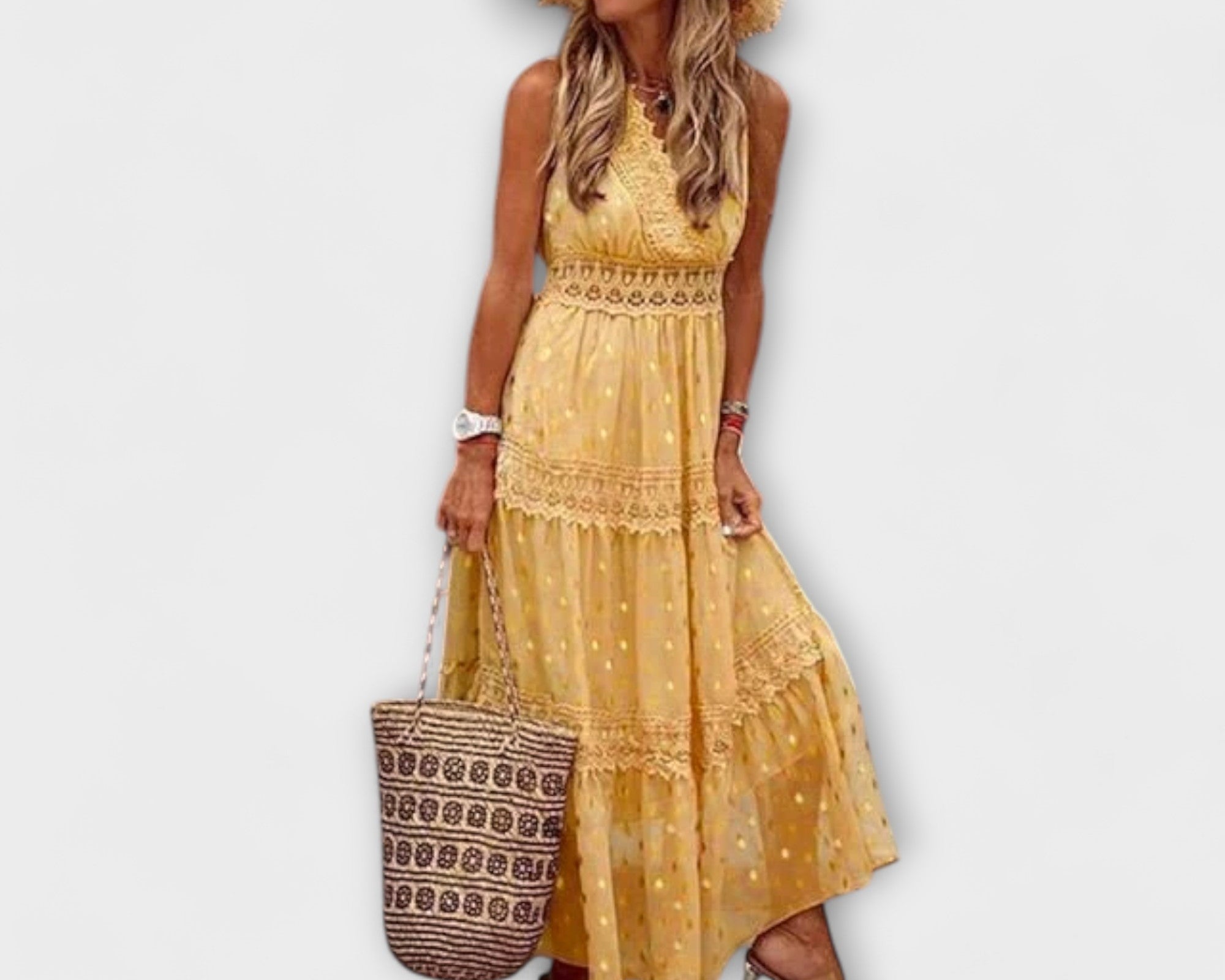 Lola | Boho stiliaus maksi suknelė su nėriniais